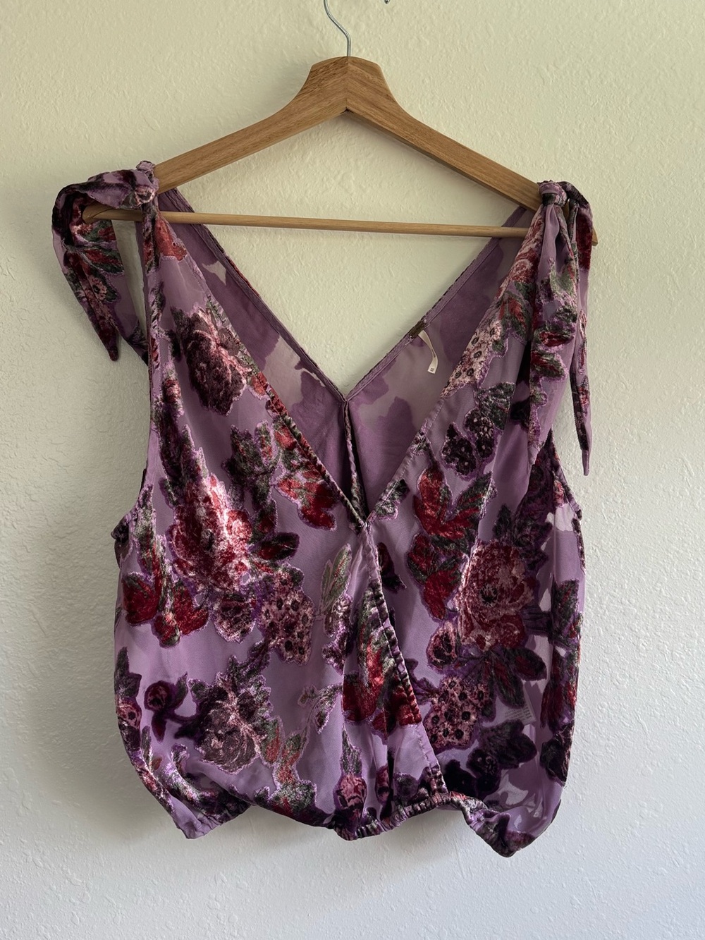 Free People | Lavender Floral Velvet Burnout Tie-Strap Camisole | Size M